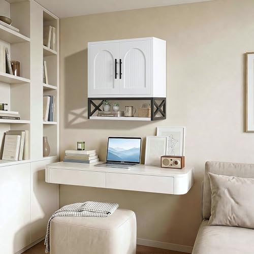 DreamDashio Bathroom Cabinet Wall Mounted with Doors, Adjustable Shelves and Open Shelf, Medicine Cabinet Over The Toilet, Wall Cabinet, Storage Cabinet for Bathroom, Laundry Room, Toilet, White - size: 23.6"H x 23.6"W x 9.8"D