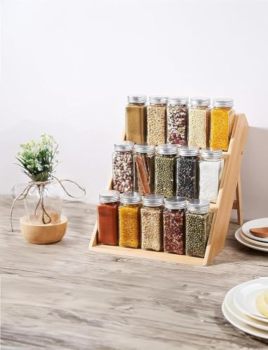 RoyalHouse Bamboo Spice Rack Organizer for Kitchen Cabinet, Countertop Display Shelf- 3 Tier Shelf -Space Organizer for Kitchen and Bathroom (Pack of 6) - color: Bamboo Spice Rack Pack of 6