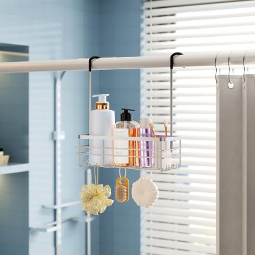 HapiRm Hanging Shower Caddy Organizer - No Drilling Shower Organizer with Hooks, Rustproof & Waterproof 304 Stainless Steel Bathroom Shelves - Silver (1 Basket) - color: Silver- 1 Basket