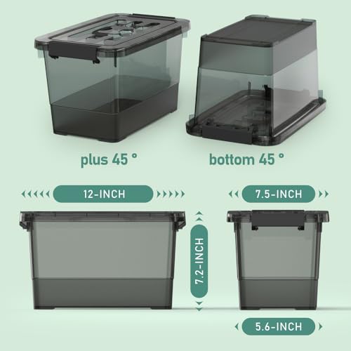 4 Pack 7 Quart Clear Black Storage Bins with Latching Lids, Stackable Plastic Storage Containers for Closet, Pantry & Garage Organization - color: Black