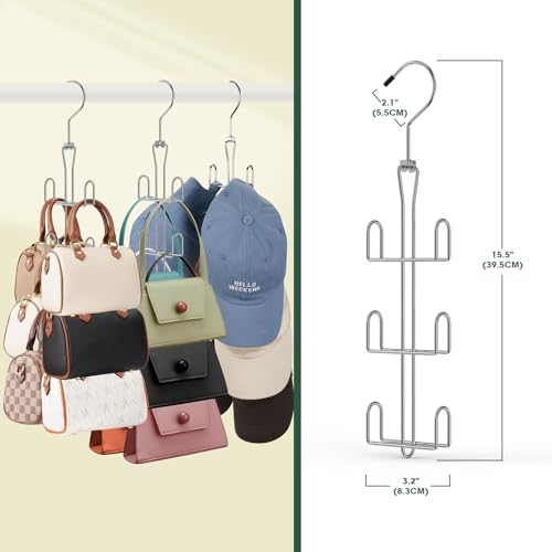 Purse Hanger 2 Pack,Purse Organizer for Closet,Rotatable Metal Bag Organizer,Purse Holder for Handbags,Belts,Scarves,Tote,Baseball Hats,Backpacks(Silver) - color: Silver