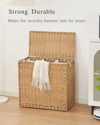SETVSON Laundry Hamper with Lid Laundry Basket 132 L (35 Gal) Wicker Clothes Hamper, Handwoven Rattan Hamper with Handles and 4 Removable Liner Bags, 6 Mesh Bags for Laundry Bedroom Natural - color: Natural, size: 35.0 Gal