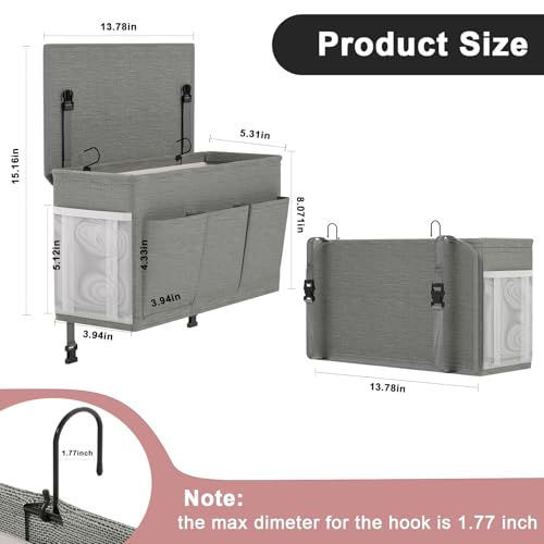 Edudif Dual-purpose Bedside Caddy Bedside Organizer, Bed Caddy with 6 Pockets, Versatile Bedside Storage Solution Magazine Remotes holder, ideal for Home, Dorm, Hospital, Crib Bed (Grey) - color: Grey