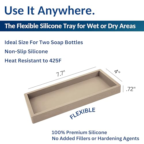 Spacewiser Countertop and Vanity Tray - Small 7.7” Silicone Tray for Soap Dispenser Bottles, Bathroom Trays, Kitchen Sink Trays, Sink Caddy Kitchen Sinks Organizer, Soap Dish & Sponge Holder Mat - color: Coastal Sand, size: Small 7.7”