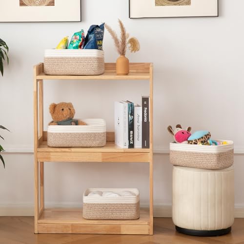 OIAHOMY 4 Pack Storage Baskets for Organizing, Small Bins for Shelves, Cute Decorative Storage Bins, Organizer Baskets for Gifts Empty, 13.8''Lx9.8''Wx5.5''H, Brown/White - color: Brown/White, size: 13.8"*9.8"*5.5"