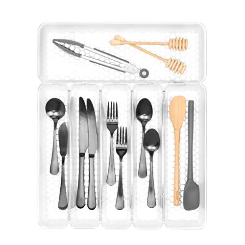 Spectrum Diversified Hexa Drawer Organizer Tray Modern Kitchen Cutlery, Utensil, Silverware Holder Caddy, 6 Dividers Cabinet Storage, 13 x 16, Clear Frost - color: Clear Frost, size: 6 Divider