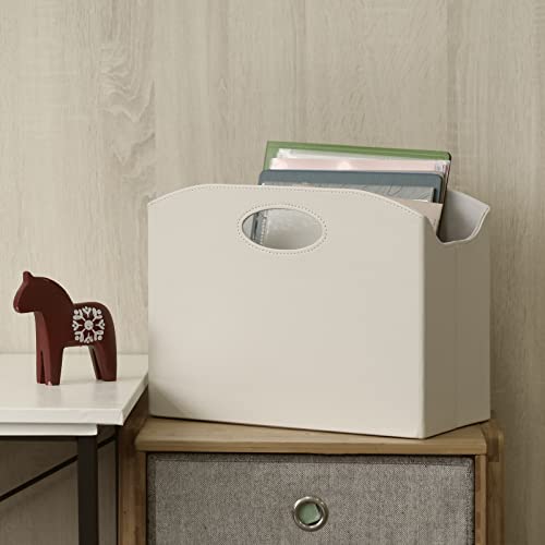 EZDeco Magazine Holder Foldable Magazine Rack Floor PU Leather File Holder Newspaper Book Storage Magazine Basket Document File Folder Organizer for Office Home (Off-White) - color: Off-White