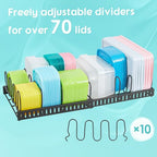 Expandable Food Container Lid Organizer,Large Capacity Adjustable 8 Dividers Detachable Lid Organizer Rack for Cabinets, Cupboards, Pantry Shelves, Drawers Keep Kitchen Tidy,Black 10.2”wide,3.6 Pound. - color: Black