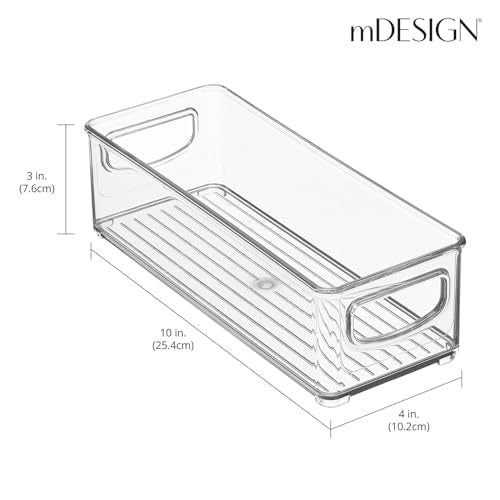 mDesign Plastic Bathroom Storage Container Bins w/ Handles - Closet, Cabinet, Vanity, Cupboard Shelf Organization, Hair Tools Accessory Organizer - Ligne Collection; Clear, 4x10x3 (Pack of 4) - size: 4 x 10 x 3 (Pack of 4)