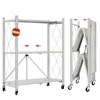 DEANIC 3 Tier Foldable Storage Shelves with Wheels, Kitchen Appliance Stand, Freestanding Metal Wire Shelf Rack, No Assembly Organizer Rolling Cart for Garage, Basement, Pantry(Grey) - color: Grey