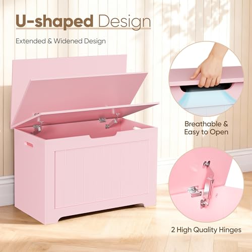 JungleA 30'' Box Storage Chest Trunk, Wooden Storage Bench Organizer Box Shoe Blanket Chest, w/2 Safety Hinges, for Living Room, Bedroom, Entryway, Pink - color: Pink, size: 30''