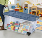 160-quart durable clear storage box with locking lid and handle, blue, 2-pack