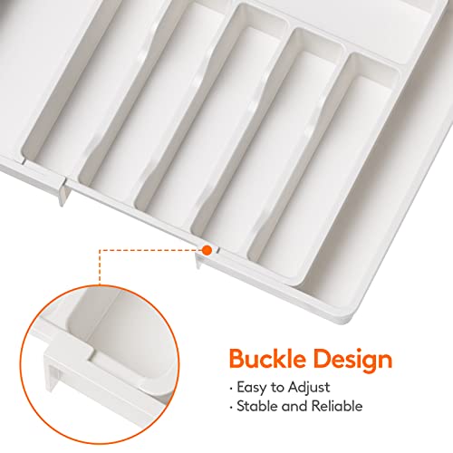 Lifewit Silverware Drawer Organizer, Expandable Utensil Tray for Kitchen, BPA Free Flatware and Cutlery Holder, Adjustable Plastic Storage for Spoons Forks Knives, 13-22 x 15", White - color: White, size: XL (13-22''W x 15''D)