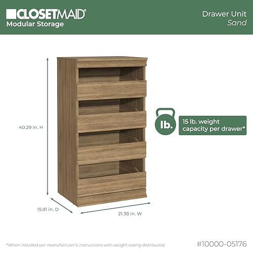 ClosetMaid Modular Storage Unit with 4 Drawers, Wood Closet Organizer, Stacking, Full Backer, Storage, Decorative Trim, Sand - color: Sand