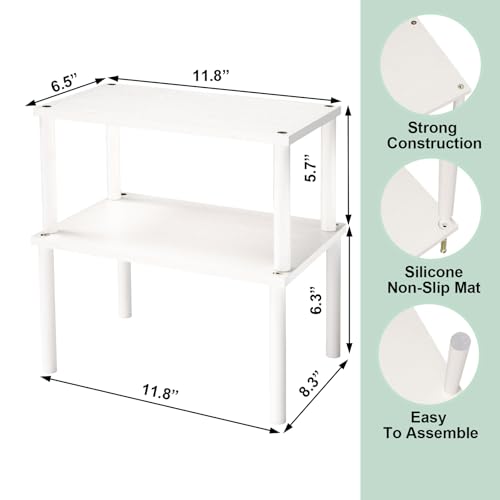 VERTORGAN Cabinet Organizer Shelf(Set of 2),Kitchen Counter Shelves,Bamboo Spice Rack Countertop and Cabinet,Stackable Expandable,Medium,(White) - color: White, size: 11.8"W