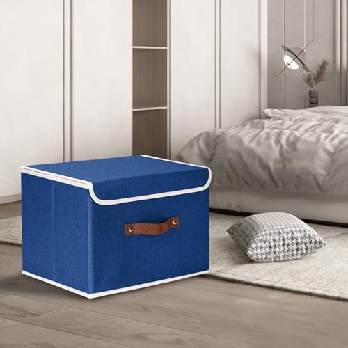 TYEERS Collapsible Storage Boxes, Washable Fabric Storage Bins with Lids, 14.9x9.8x9.8 inches, 3 Pack, Classic Blue - color: Classic Blue, size: 3-pcs 14.9x9.8x9.8 in