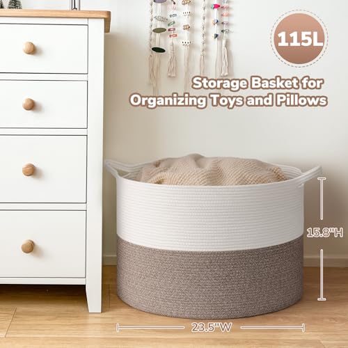 Goodpick 115L Extra Large Blanket Basket, 23.5"x23.5"x15.8" Woven Rope Basket for Storage, Kids Toy Storage for Nusery Room, Mele - color: Mele, size: 23.5x23.5x15.8 Inch (Pack of 1)