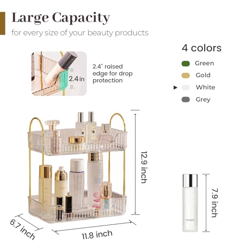 Aveniee Bathroom Counter Organizer, 2 Tier Perfume Skin Care Countertop Storage Shelf, Vanity Makeup Tray for Cosmetic Skincare Lotion,Clear - color: Pearl White, size: 2 Tier