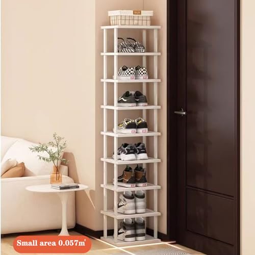 SAN HE 7-Tier Modern Bamboo Shoe Rack - Vertical, Slim, Space-Saving Shoe Organizer for Small Spaces, Closet, Entryway, Corner, Garage, Bedroom - color: White, size: 7-tier