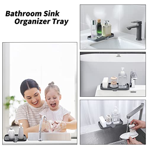 MicoYang Silicone Bathroom Soap Dishes with Drain Spout-Bathroom and Kitchen Sink Organizer,Sponge Holder,Dish Soap Tray,Perfect for Dispenser,Scrubber,Bottle,Cup on Sink or Counter-Grey 9.6"×5.3" - color: Grey, size: M(9.6"×5.3")
