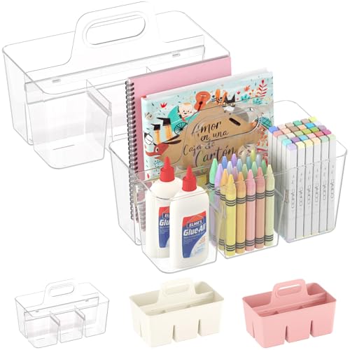 Lifewit 2 Pcs Plastic Caddy Organizer with Handle, Portable Art Supply Storage for Craft Supplies, Cosmetics, Holds Pencil, Crayon, Brushes, Hair Product, Dorm Shower Caddy, Clear, 25 x 15x 17cm - color: Clear