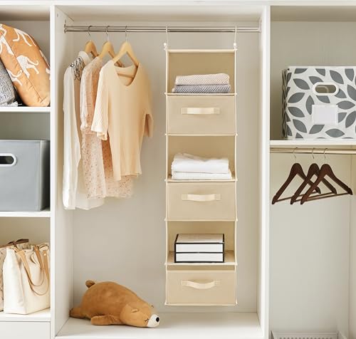 MAX Houser 6 Tier Shelf Hanging Closet Organizer, Closet Hanging Shelf with 2 Sturdy Hooks for Storage, Foldable (Beige-D3) - color: Beige-d3