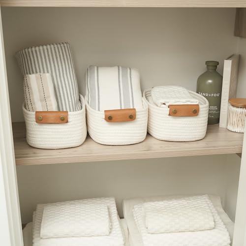 Beautiful Storage Basket Set of 3 - Sturdy Jute Rope Baskets for Shelves Are Perfect for Organizing Your Home - Quality Storage Bins Easily Fit With Any Nursery or Bedroom Decor - color: Beige
