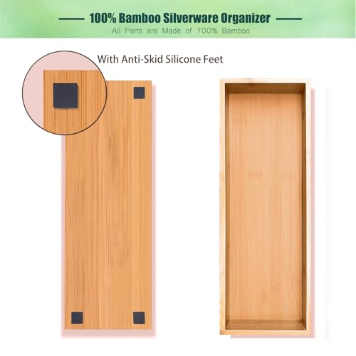 guiogc Silverware Drawer Organizer, Utensil Organizer, Bamboo Storage Box Wood Tray for Drawer Set of 2 - size: 11.6" x 3.15" x 1.8"