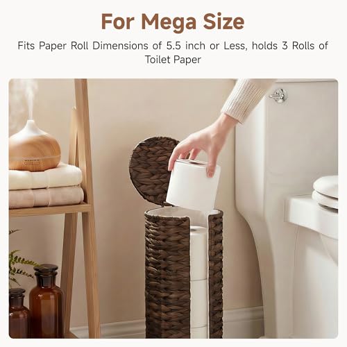 StorageWorks Free Standing Wicker Toilet Paper Holder Stand for Bathroom Storage, Decorative Water Hyacinth Toilet Paper Storage with Lid, 3 Rolls of Tissue Holder with a Built-in Cloth Lining, Brown - color: Brown（water Hyacinth）, size: 6¾"D(For 3 Roll)