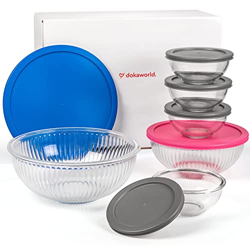 Set of 6 Stackable Space-Saving Nesting Glass Bowls with BPA Free Lids for Foodprep, Storage, Baking, Mixing & Cooking, Microwave Safe - Durable Inert Borosilicate Glass - color: 6 Mixing Bowls with PP Lids
