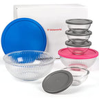 Set of 6 Stackable Space-Saving Nesting Glass Bowls with BPA Free Lids for Foodprep, Storage, Baking, Mixing & Cooking, Microwave Safe - Durable Inert Borosilicate Glass - color: 6 Mixing Bowls with PP Lids