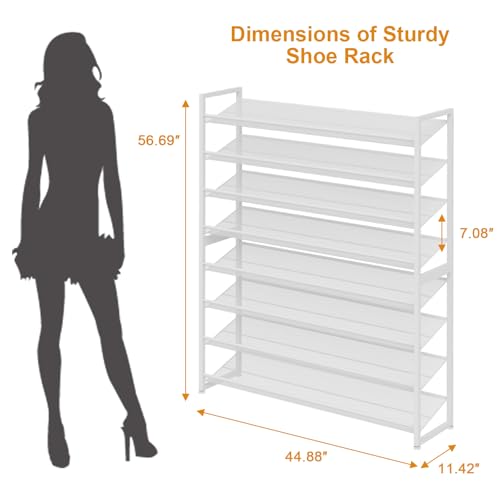 Large Shoe Rack 8 Tier Shoe Organizer, Heavy Duty Metal 4-Tier Stackable Shoe Storage Vertical Shoe Rack for Closet Front Door Entrance, Up to 50 Pairs, 44.8" W x 11.4" D x 56.7" H, White - color: White, size: 8 Tier
