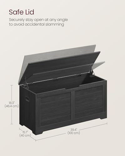VASAGLE Storage Chest, Storage Bench with 2 Safety Hinges, Farmhouse Style, 15.7 x 39.4 x 18.3 Inches, for Entryway, Bedroom, Living Room, Charcoal Gray ULSB061B01 - color: Charcoal Gray, size: 39.4''W
