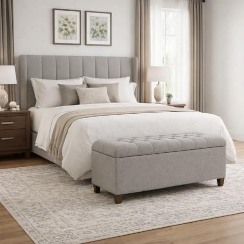 Homepop Home Decor Tufted Ainsley Button Storage Ottoman Bench with Hinged Lid Ottoman Bench with Storage for Living Room & Bedroom, Gray Fabric - color: Gray Fabric
