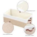 Closet Organizer Bins 3 Pack, Large Storage Bins for Shelves, Foldable Closet Storage Boxes Baskets with Leather Handles for Organizing Clothes, Sheets, Jeans, Toys, Books（Begie） - style: 3 Pack Begie & White
