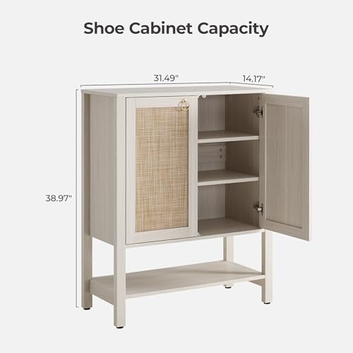 SICOTAS Shoe Cabinet with Storage - 3 Pieces Farmhouse Shoe Organizer with Rattan Doors & Shelves, 5 Tier Free Standing Shoe Rack Storage Cabinet for Entryway, Living Room, Closet (White Cream Oak) - color: White Cream Oak, size: 3 Pieces