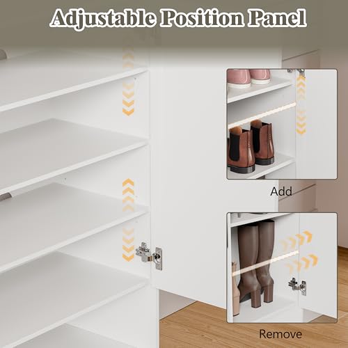 Shoe Cabinet Storage for Entryway, 5 Tier Fluted Shoe Storage Cabinet with Wooden Legs, Narrow Hidden Shoe Organizer with Adjustable Shelves, Freestanding Shoe Rack for Entryway, Hallway, White - color: White, size: 5 Tier