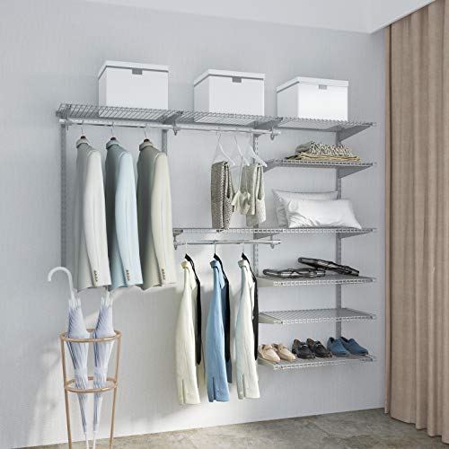 Tangkula 4 to 6 FT Custom Closet Organizer System Kit, Wall-Mounted Storage Organizer with Wire Shelving and Hanging Rods, Adjustable Closet Organizer Kit, Configurations Custom Closet for Bedroom, Grey - color: Gray, size: 4 to 6 FT