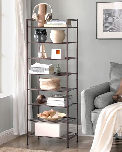 SONGMICS Narrow Shoe Rack - Sturdy 8 Tier Metal Tall Shoe Rack Shelf, Slim Shoe Storage Organizer for Closet Entryway Small Spaces, Bronze, 12"D x 17.6"W x 50.6"H - color: Bronze