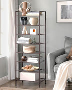 SONGMICS Narrow Shoe Rack - Sturdy 8 Tier Metal Tall Shoe Rack Shelf, Slim Shoe Storage Organizer for Closet Entryway Small Spaces, Bronze, 12"D x 17.6"W x 50.6"H - color: Bronze