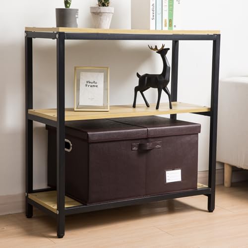 PRANDOM Collapsible Storage Box with Lid [1-Pack] Leather Fabric Foldable Storage Bin Organizer Container Basket Cube with Cover for Home Bedroom Closet Office Nursery Brown (22.8X15.7X11.8) - color: Brown, size: X-Large(1-Pack)