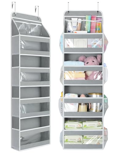 Yecaye 5 Tier 1Pc Over the Door Organizer, Stuffed Animal Storage with Clear PVC Windows, Door Organizer Hanging for Bedroom Nursery Closet Dorm Room Laundry Pantry Bathroom, Grey - color: Grey, size: 1 Pack 5 Tier
