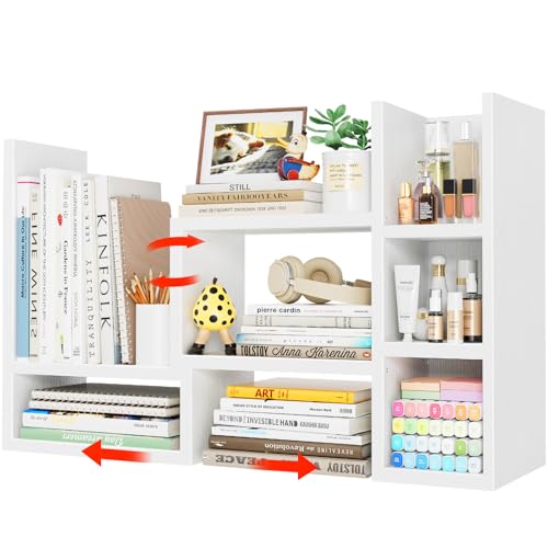 NUTIKAS Desk Shelves Desktop Organizer Shlef - White Office Organization for Top of Desk Organizers and Accessories Corner Bookshelf Table Top Shelving Small Hutch Decorations for Women Office - color: White