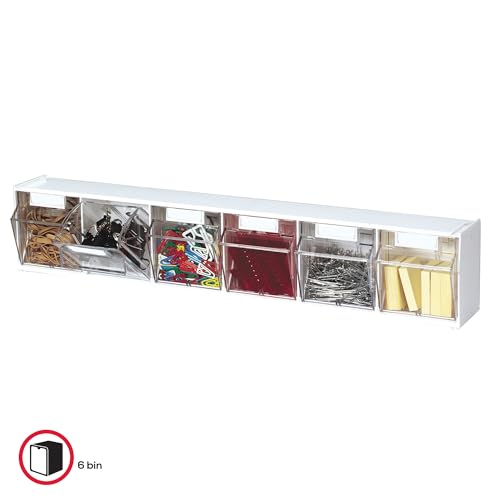 Deflecto Interlocking Tilt Bin, 6 Bin Unit, Clear and White, 23-5/8” x 4-1/2” x 3-5/8” (20603OP) - style: 6 Bins