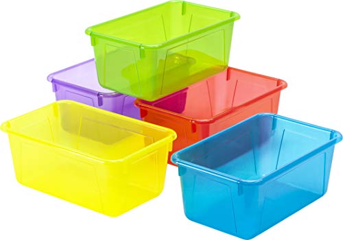 Storex Small Cubby Bin, 12.2 x 7.8 x 5.1 Inches, Assorted Candy, 5-Pack (62490U05C) - color: Assorted Tint Colors, style: Bin Only