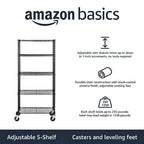Amazon Basics 5-Shelf Heavy Duty Garage Shelving Storage Rack with 4" Wheel Casters, Adjustable Metal Wire Organizer, 300 lbs Per Shelf, 30" x 14" x 64.75", Black - color: Black