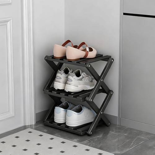 Small Shoe Rack Black, 3 Tier Portable Folding Shoe Storage Rack, Without Installation, Mini Free Standing Shoe Rack for Camping, Corridors, Bedrooms Living Room Corner and Small Spaces - size: 3 Tier&Black