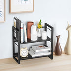Office Desk Shelf Organizer, Wood Desktop Bookshelf Supplies Storage Rack, Shelf for Top of Desk and Dresser (Pure Black-2 Tier) - color: Pure Black