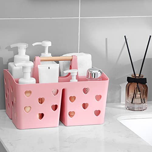 Anyoifax Portable Shower Caddy Plastic Shower Basket Organizer Divided Bathroom Caddy Storage Cleanning Caddy Tote with Handle for College, Dorm Room, Kitchen, Pink - color: Pink