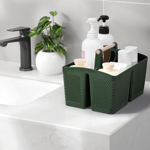 rejomiik Portable Shower Caddy Basket Plastic Cleaning Caddy Organizer Storage Tote with Handle for Bathroom, College, Dorm Room Essentials, Dark Green - color: Dark Green